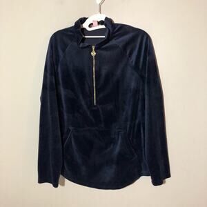 Lilly Pulitzer womens M blue velour 1/4 zip long sleeve pullover kangaroo pocket